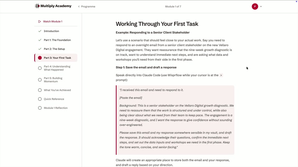 Inside the Multiply Academy platform